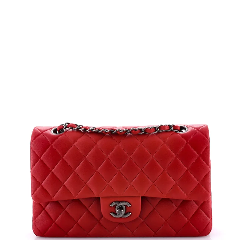 Suede Shoulder Bag in Pink with Tassel Accents for Casual OutingsClassic Double Flap Bag Quilted Lambskin Medium