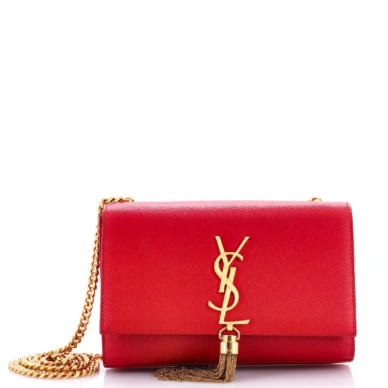Women's Small Leather Crossbody Bag in Black with Gold Hardware for Evening PartiesClassic Monogram Tassel Crossbody Bag Grainy Leather Small