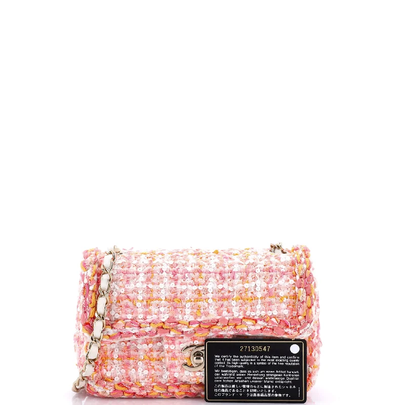 Women's Shoulder Bag with Floral Embroidery in Purple for Spring WalksClassic Single Flap Bag Braided Quilted Tweed with Sequins Mini