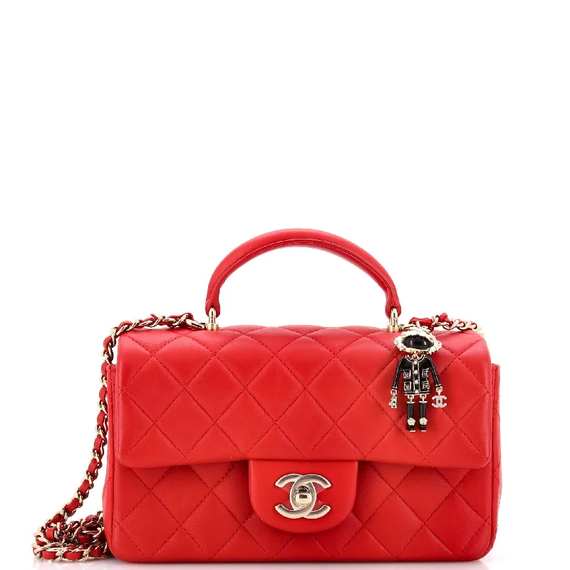 Printed Silk Shoulder Bag in Red for a Pop of ColorClassic Single Flap Top Handle Bag Quilted Lambskin with Lion Charm Mini