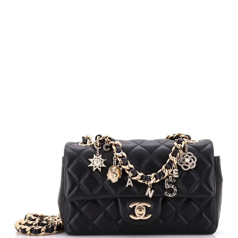 Printed Silk Shoulder Bag in Red for a Pop of ColorCoco Charms Classic Single Flap Bag Quilted Lambskin Mini