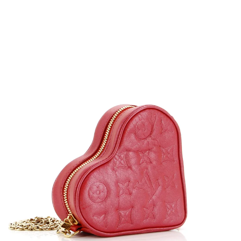 Metallic Crossbody Bag in Silver for New Year's Eve and Special CelebrationsCoeur Heart on Chain Bag Monogram Embossed Lambskin