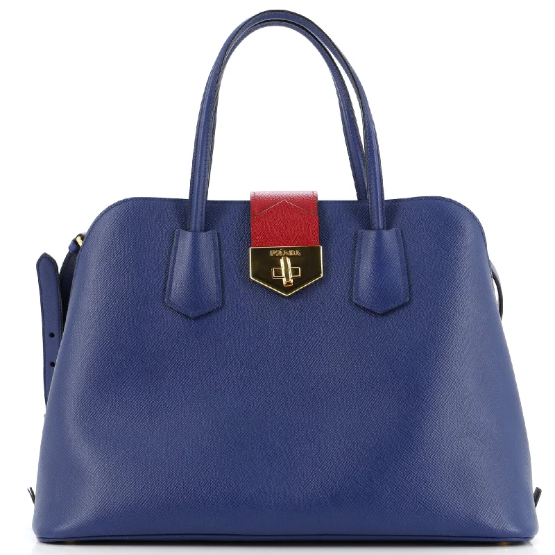 Embroidered Denim Shoulder Bag in Blue for a Vintage VibeConvertible Turnlock Flap Promenade Bag Saffiano Leather Medium