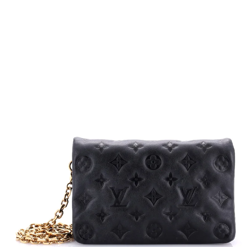 Women's Small Leather Crossbody Bag in Black with Gold Hardware for Evening PartiesCoussin Pochette Monogram Embossed Lambskin