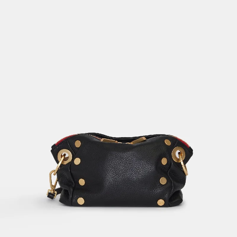 Women's Crossbody Bag with Chain Strap in Gold for a Glamorous TouchDaniel Crossbody Clutch | Black/Brushed Gold Red Zip | Sml