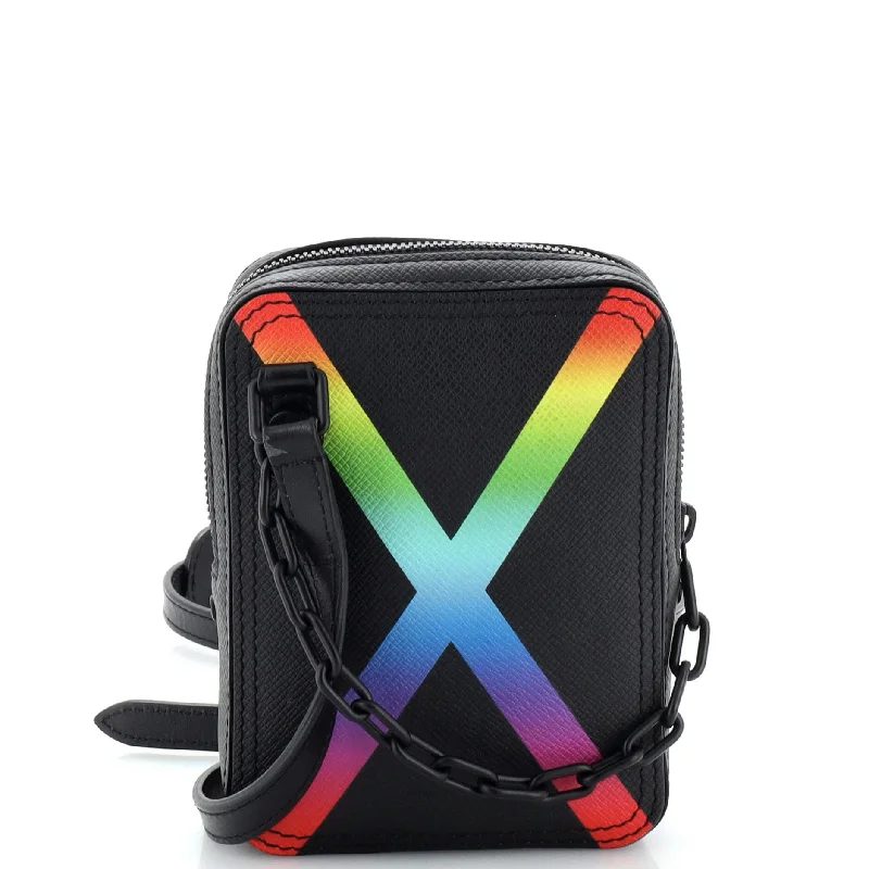 Women's Crossbody Bag with Zippered Pocket on the Back in Red for SecurityDanube Messenger Bag Rainbow Taiga Leather