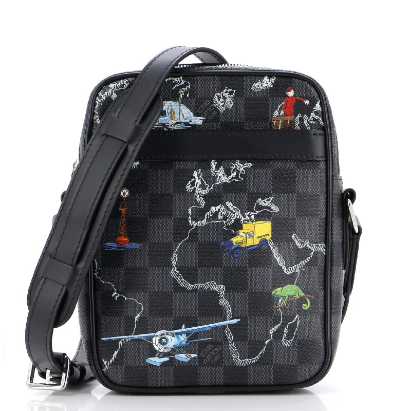 Hand - painted Canvas Crossbody Bag in Yellow for a Unique and Artistic LookDanube Slim Bag Limited Edition Renaissance Map Damier Graphite PM