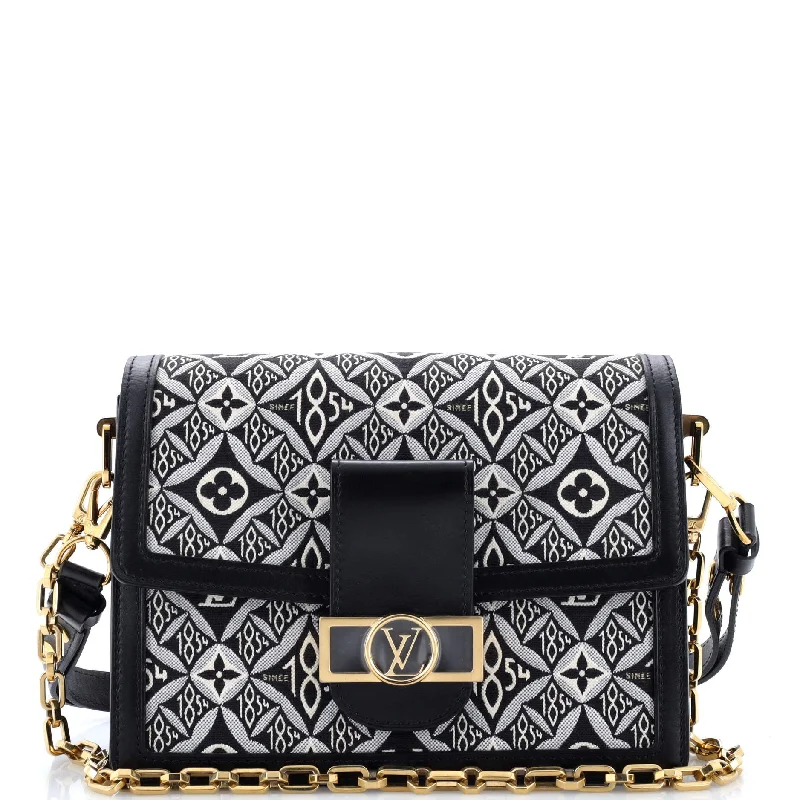 Women's Shoulder Bag with Faux Fur Strap in White for Winter StyleDauphine Shoulder Bag Limited Edition Since 1854 Monogram Jacquard MM