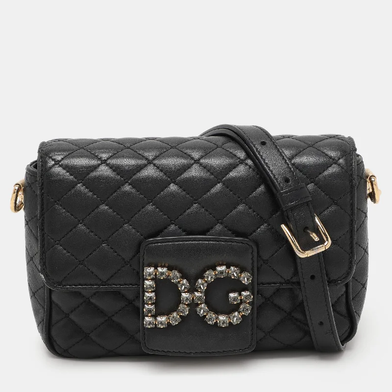 Women's Crossbody Bag with Multiple Compartments in Gray for Organized Daily UseDolce & Gabbana Black Quilted Leather Dg Millennials Crossbody Bag