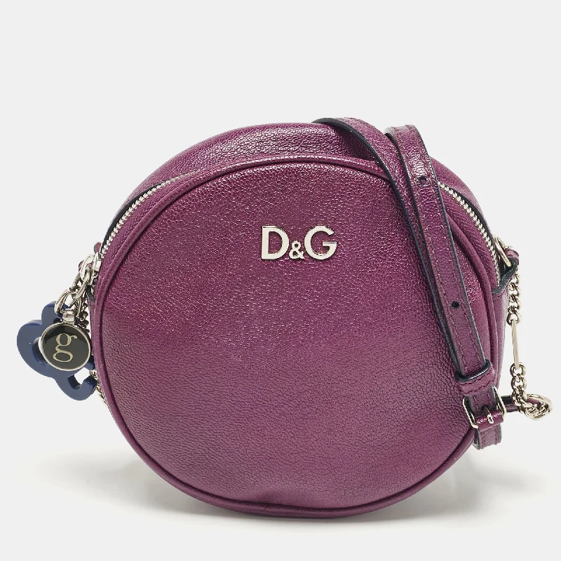 Leather - Trimmed Denim Crossbody Bag in Blue for a Vintage - Inspired LookDolce & Gabbana Purple Leather Ariette Round Crossbody Bag