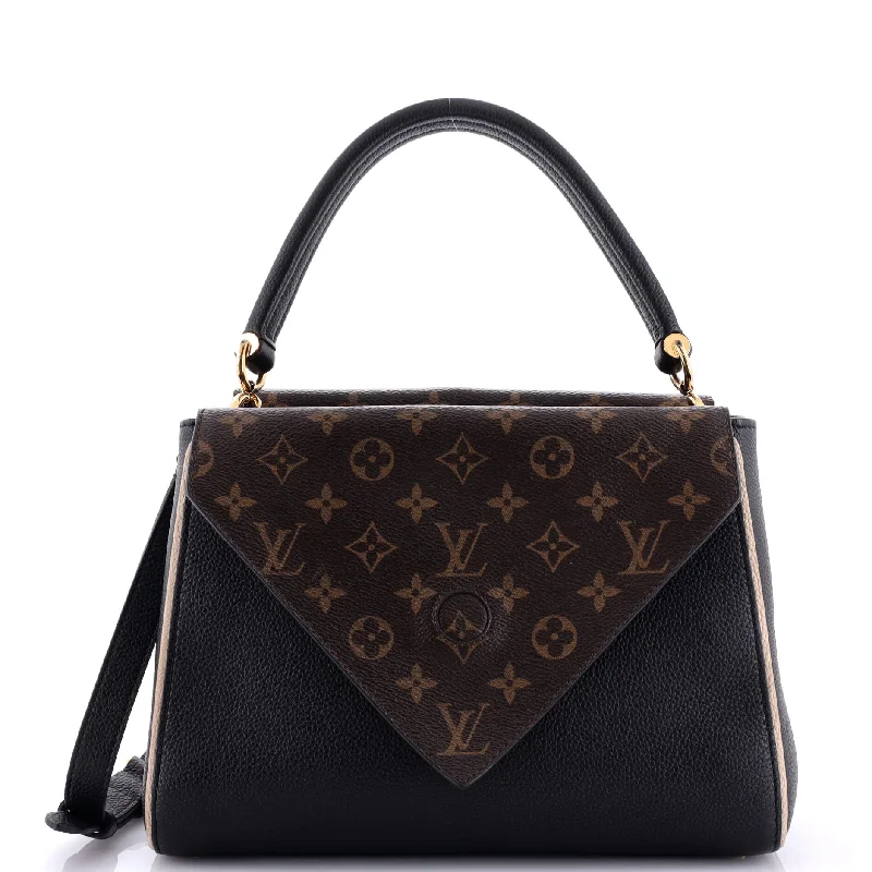 Women's Large Leather Shoulder Bag in Brown with Multiple Compartments for WorkDouble V Handbag Calfskin with Monogram Canvas