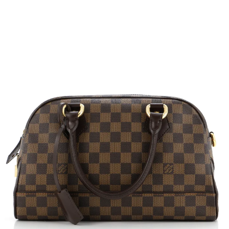 Women's Canvas Shoulder Bag in Navy with Striped Pattern for Beach TripsDuomo Boston Bag Damier