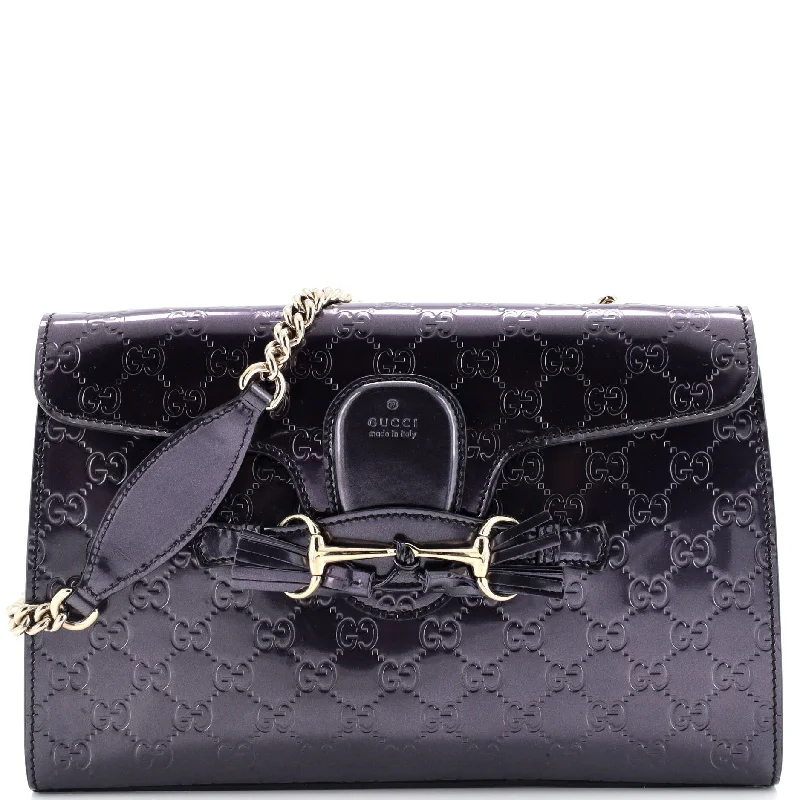 Women's Shoulder Bag with Floral Embroidery in Purple for Spring WalksEmily Chain Flap Bag Guccissima Patent Medium