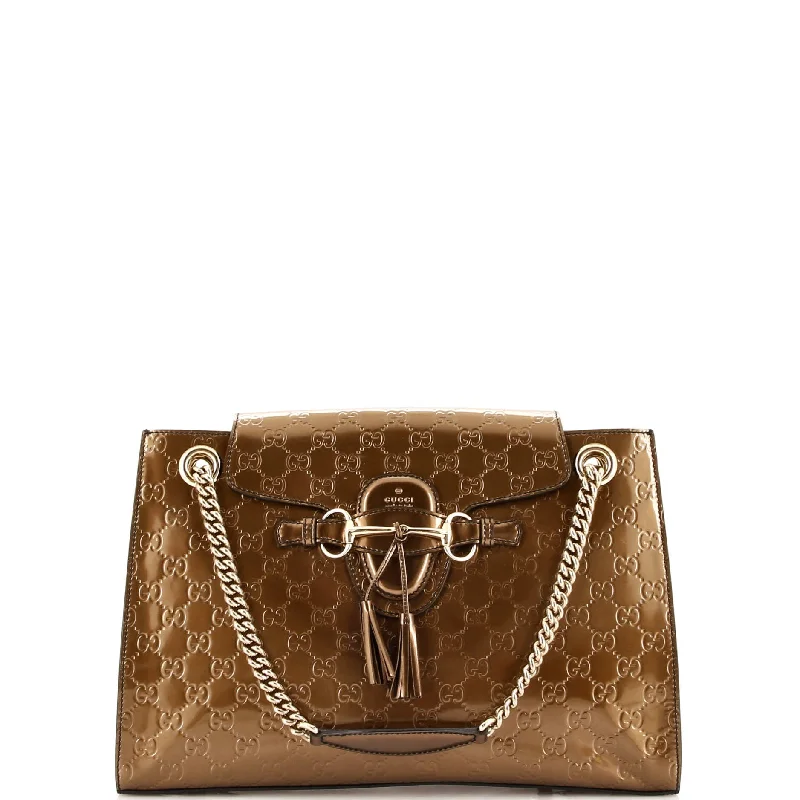 Women's Shoulder Bag with Faux Fur Strap in White for Winter StyleEmily Chain Flap Shoulder Bag Guccissima Patent Large