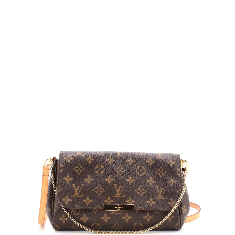 Leather Shoulder Bag with Magnetic Closure in Black for Quick AccessFavorite Handbag Monogram Canvas MM