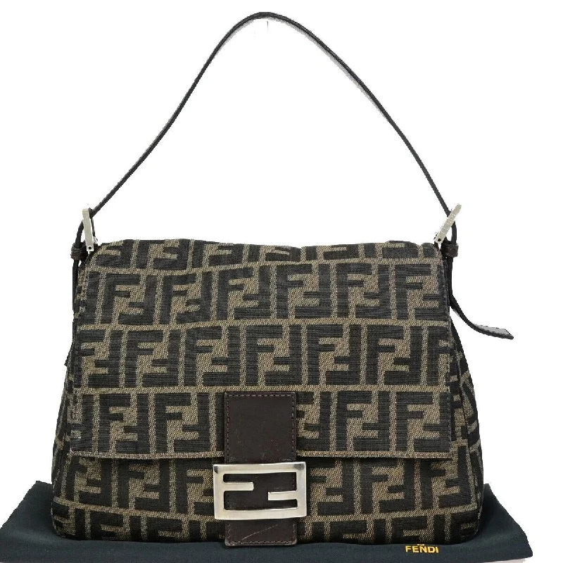 Leather Shoulder Bag with Magnetic Closure in Black for Quick AccessFendi Mamma Baguette  Canvas Shoulder Bag (Pre-Owned)
