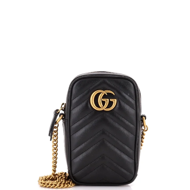 Women's Crossbody Bag with Chain Strap in Gold for a Glamorous TouchGG Marmont Vertical Phone Crossbody Bag Matelasse Leather Mini