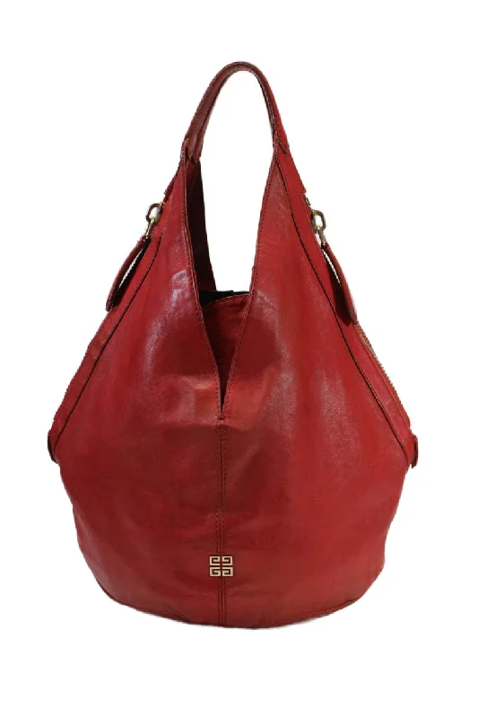 Crossbody Shoulder Bag in Black Leather with Gold Hardware for Night OutsGivenchy Womens Double Handle Zipper Trim Vintage Hobo Handbag Red Leather