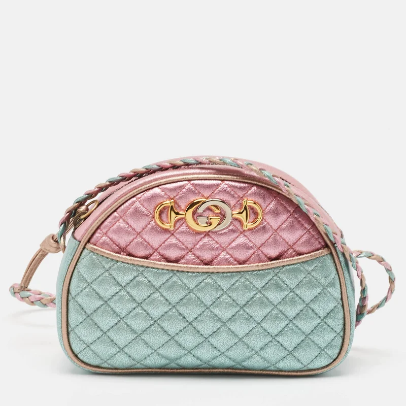 Women's Crossbody Bag with Chain Strap in Gold for a Glamorous TouchGucci Metallic Pink/turquoise Quilted Leather Mini Zumi Crossbody Bag