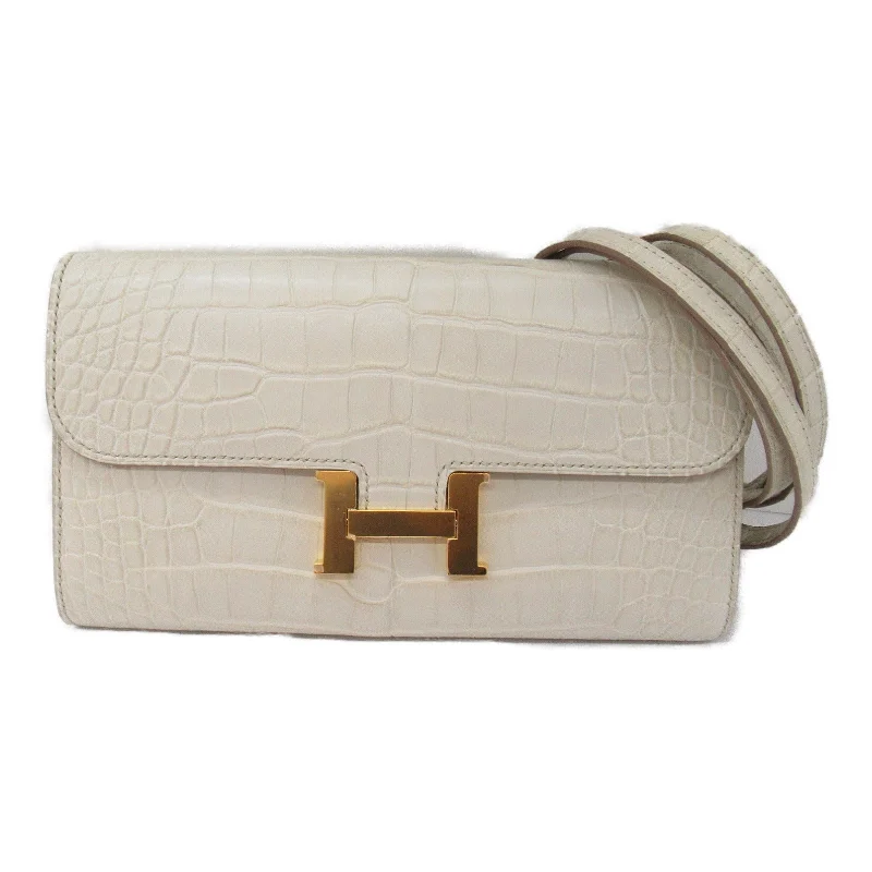 Women's Crossbody Bag with Magnetic Closure in White for Quick AccessHermes Alligator Leather Shoulder Bag