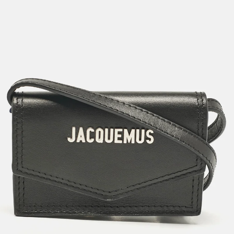 Women's Small Leather Crossbody Bag in Black with Gold Hardware for Evening PartiesJacquemus Black Leather Le Porte Azur Wallet Crossbody Bag