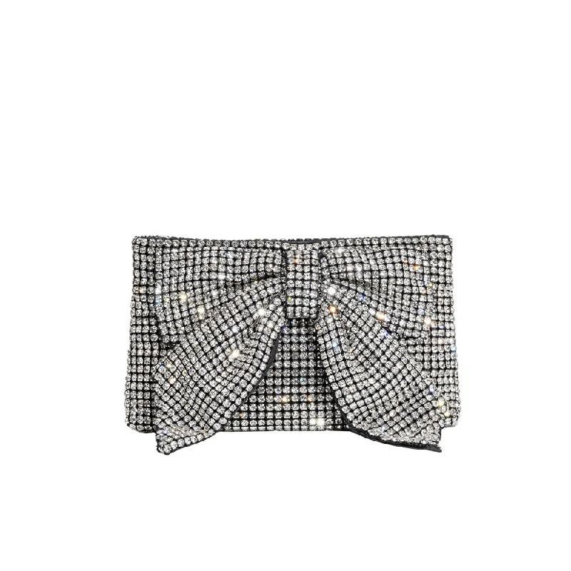 Women's Crossbody Bag with Zippered Pocket on the Back in Red for SecurityJada Silver Bow Clutch Crossbody Bag