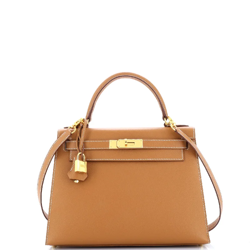Women's Shoulder Bag with Faux Fur Strap in White for Winter StyleKelly Handbag Gold Epsom with Gold Hardware 28