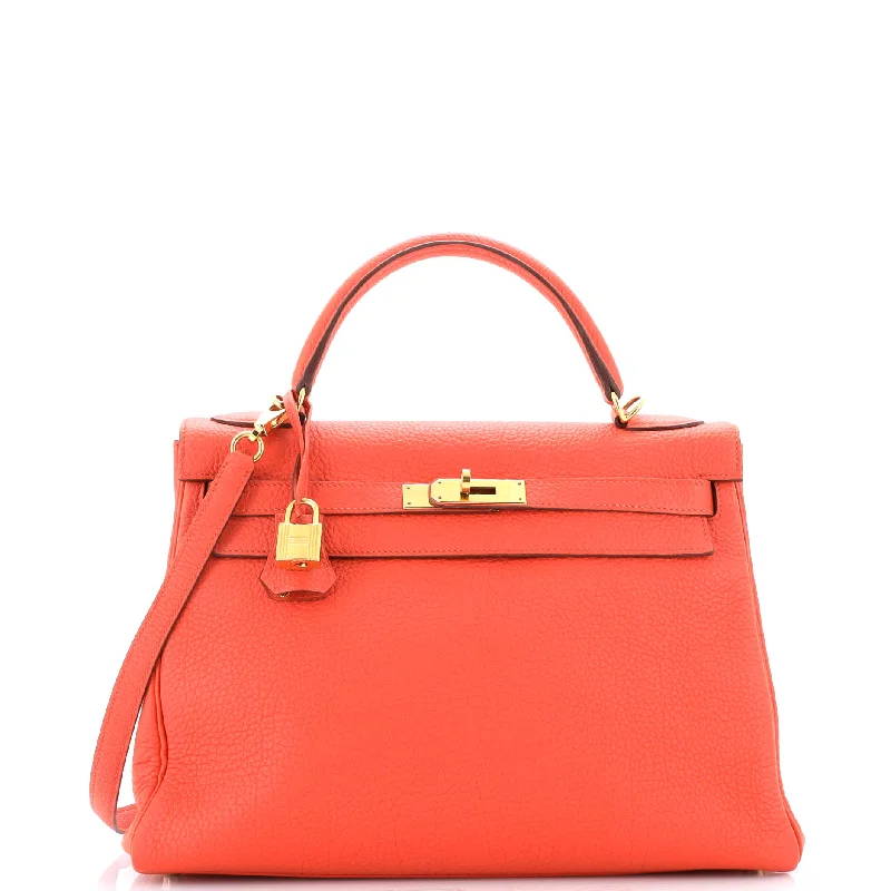 Quilted Shoulder Bag in Cream for a Classic and Elegant LookKelly Handbag Orange Poppy Togo with Gold Hardware 32