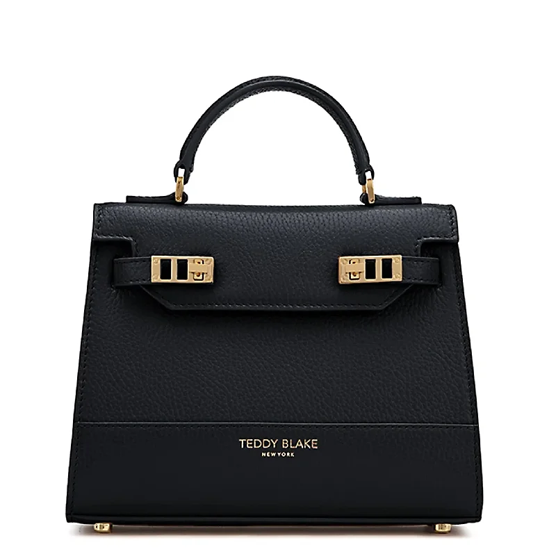 Women's Small Leather Crossbody Bag in Black with Gold Hardware for Evening PartiesKim Stampato 9"