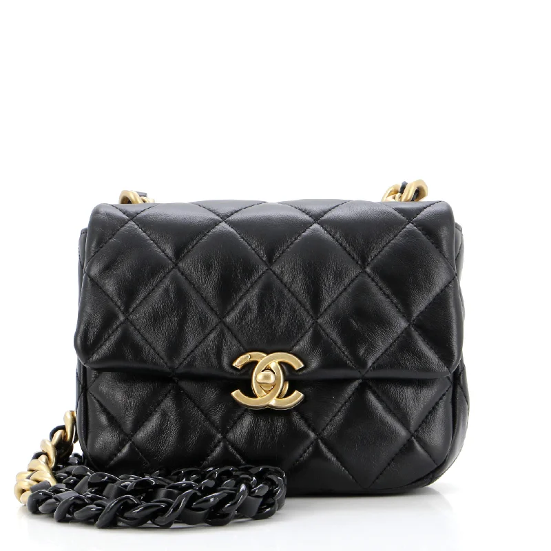 Women's Shoulder Bag with Floral Embroidery in Purple for Spring WalksLacquered Metal CC Flap Bag Quilted Lambskin Mini Women's Shoulder Bag with Floral Embroidery in Purple for Spring WalksLacquered Metal CC Flap Bag Quilted Lambskin Mini