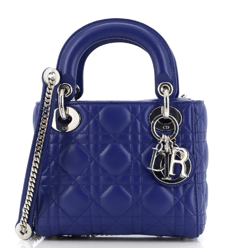 Women's Canvas Shoulder Bag in Navy with Striped Pattern for Beach TripsLady Dior Chain Bag Cannage Quilt Lambskin Mini