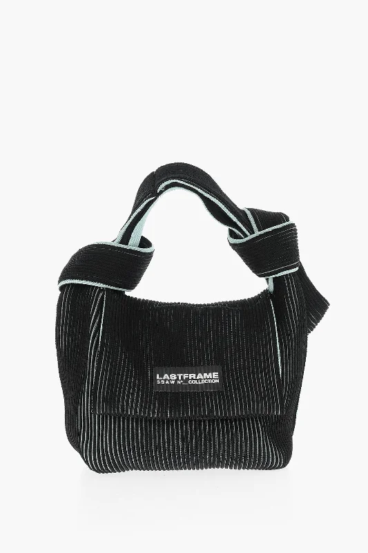 Women's Waterproof Nylon Shoulder Bag in Green for HikingLast Frame Two-Tone Knitted Obi Bag With Knotted Handle