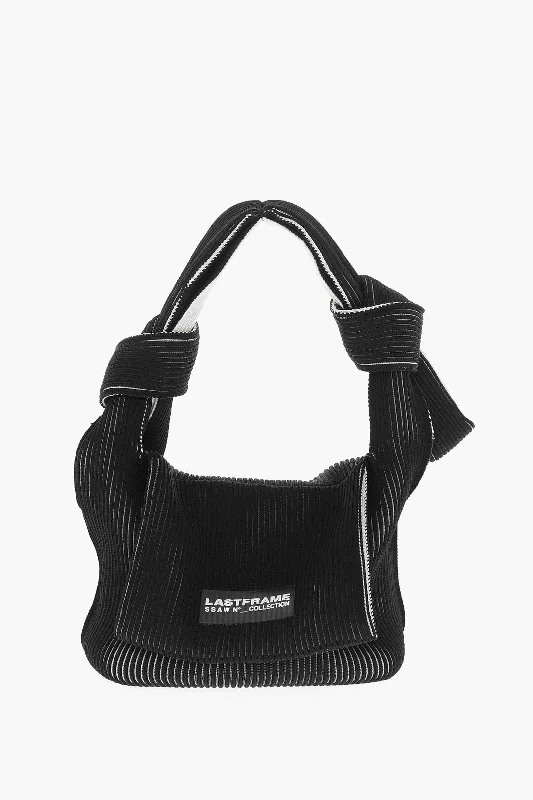 Women's Shoulder Bag with Zippered Pockets in Orange for SafetyLast Frame Two-Tone Knitted Obi Bag With Knotted Handle