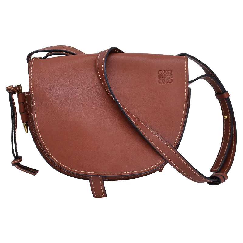Women's Crossbody Bag with Magnetic Closure in White for Quick AccessLoewe Small Gate Dual Crossbody Bag in Brown Calfskin Leather