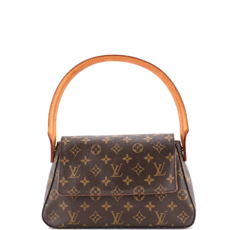 Women's Canvas Shoulder Bag in Navy with Striped Pattern for Beach TripsLooping Handbag Monogram Canvas Mini