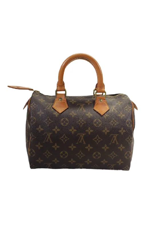 Canvas and Leather Combo Shoulder Bag in Tan for a Rustic LookLouis Vuitton Womens Brown Leather Monogram Zip Small Speedy Top Handle Handbag