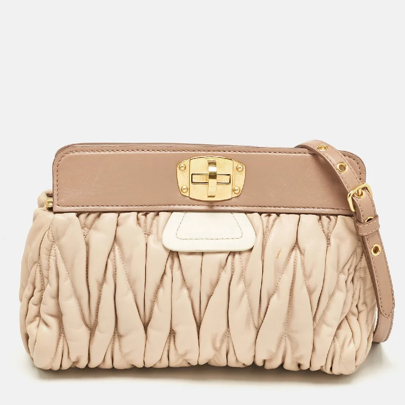 Plus - size Women's Crossbody Bag in Burgundy for Ample StorageMiu Miu Beige/cream Matelassé Leather Frame Crossbody Bag