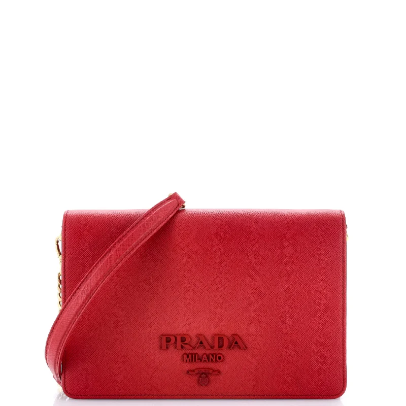 Metallic Shoulder Bag in Gold for Special OccasionsMonochrome Chain Flap Bag Saffiano Leather Small