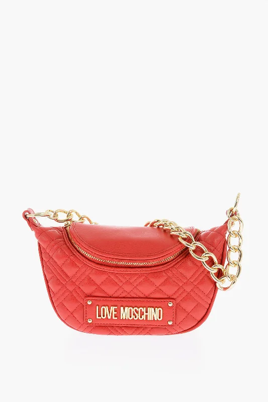 Women's Shoulder Bag with Adjustable Strap in Pink for ComfortMoschino Love Chain Handle Quilted Faux Leather Bag