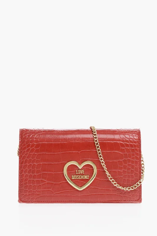 Women's Shoulder Bag with Fringe Details in Brown for a Bohemian StyleMoschino Love Crocodile Effect Faux Leather Bag With Chain Shoulder S