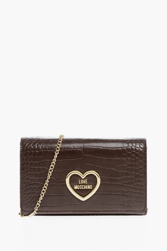 Women's Shoulder Bag with Adjustable Strap in Pink for ComfortMoschino Love Crocodile Effect Faux Leather Bag With Golden Chain