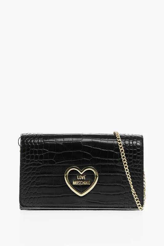 Women's Large Leather Shoulder Bag in Brown with Multiple Compartments for WorkMoschino Love Crocodile Effect Faux Leather Bag With Golden Chain