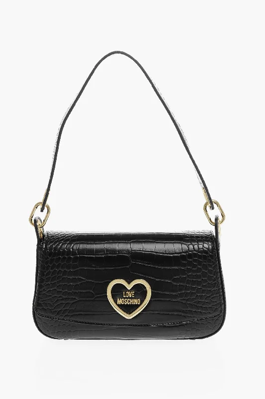 Women's Shoulder Bag with Adjustable Strap in Pink for ComfortMoschino Love Crocodile Effect Faux Leather Shoulder Bag