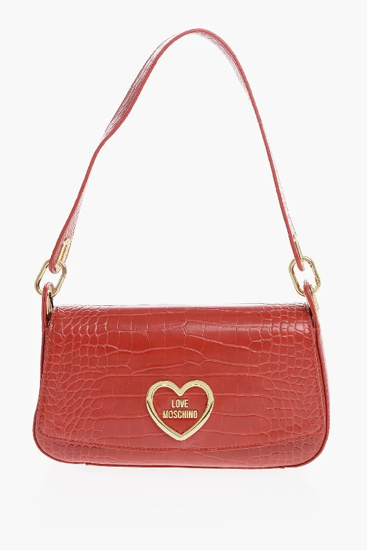 Shoulder Bag with Chain Strap in Silver for a Trendy AppearanceMoschino Love Crocodile Effect Faux Leather Shoulder Bag