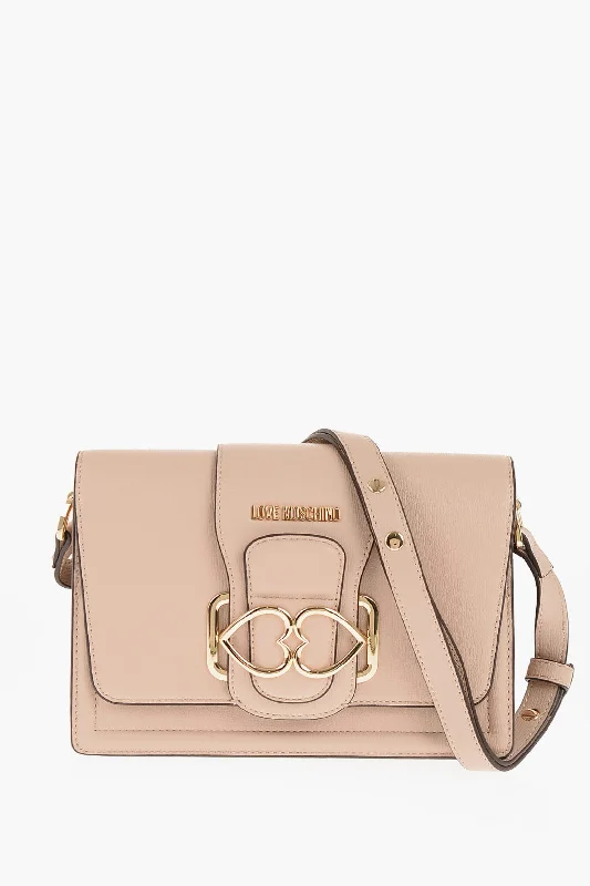 Women's Shoulder Bag with Zippered Pockets in Orange for SafetyMoschino Love Faux Leather Love Bridge Shoulder Bag With Double Heart
