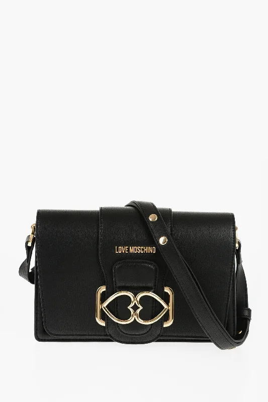 Metallic Shoulder Bag in Gold for Special OccasionsMoschino Love Faux Leather Love Bridge Shoulder Bag With Double Heart