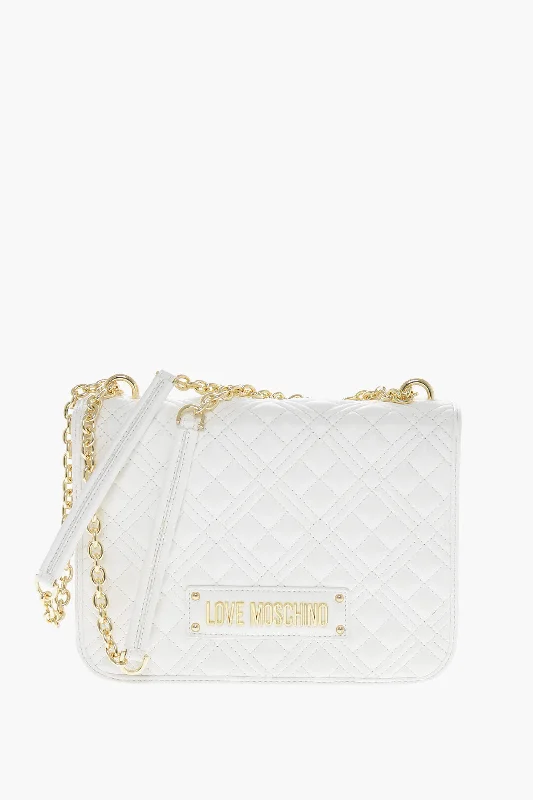 Women's Shoulder Bag with Fringe Details in Brown for a Bohemian StyleMoschino Love Faux Leather Quilted Shoulder Bag With Lm On The Back