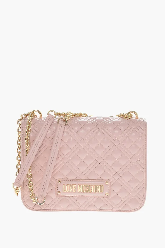 Women's Shoulder Bag with Zippered Pockets in Orange for SafetyMoschino Love Faux Leather Quilted Shoulder Bag With Lm On The Back
