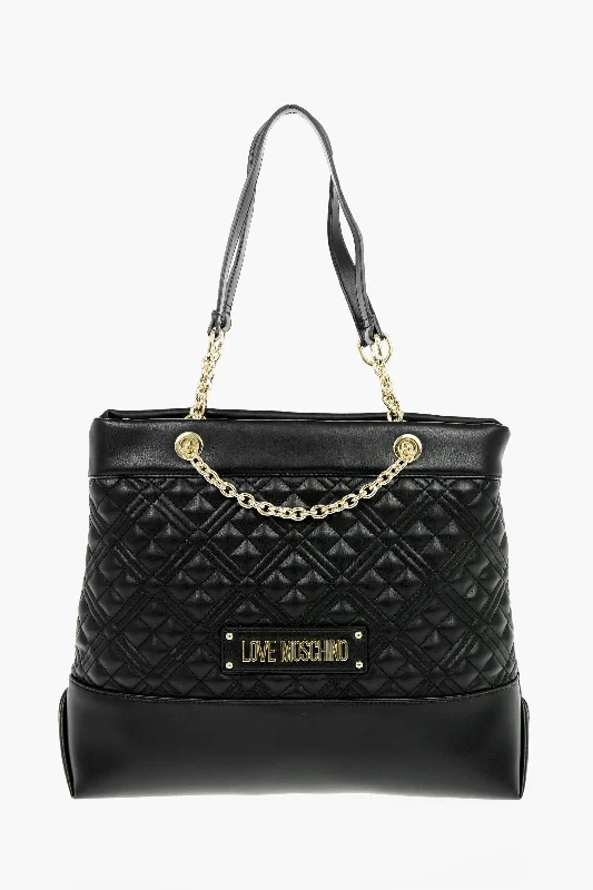 Women's Shoulder Bag with Floral Embroidery in Purple for Spring WalksMoschino Love Faux Leather Quilted Shoulder Bag With Monogram