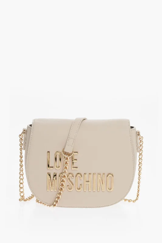 Women's Shoulder Bag with Fringe Details in Brown for a Bohemian StyleMoschino Love Faux Leather Saddle Bag With Golden Chain And Maxi Logo